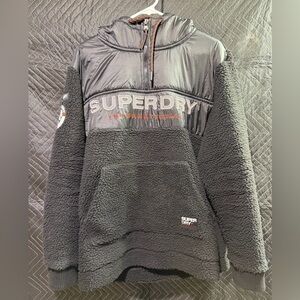 Superdry Black and Gray Fleece Hoodie